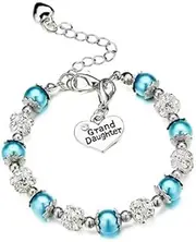 [Generic] 1 Pieces Granddaughter Beaded Strand Bracelets Charm Heart Pendant Rhinestone Crystal Balls Bangle