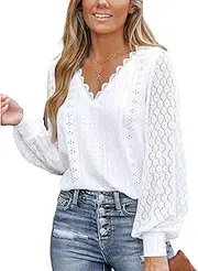 [AILLOSA] Women's Short Sleeve Chiffon Shirt Summer Elegant V Neck Shirt Tops
