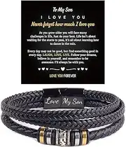 [BlingNook] Son's Infinity Knot Bracelet, To My Son Infinity Knot Leather Bracelet From Mom Forever Linked Together Bracelet for My Son Stainless Steel Engraved Jewelry for Birthday Christmas