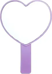 Heart-Shaped Handheld Mirror with Handle, Portable Travel Makeup Hand Mirrors Decorative Mini Heart Cosmetic Lash Mirror for Women Girls (Purple)
