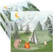 100Pcs Caming Party Cocktail Napkins Serviettes Disposable Camping Birthday Party Paper Napkins for Outdoor Adventure Camping Party Decorations Tableware Supplies