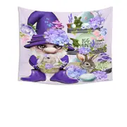 Purple Spring Gnome and Bunnies Tapestry