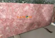 Rose Quartz Stone Dining Table Top Crystal Healing Gemstone Counter Desk Decors