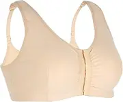 [ANMUR] Women's Cotton Front Closure Mastectomy Bras Underwear for Silicone Breast Forms Breathable Pocketed Bra for Seniors (Color : Beige, Size : L/Large)