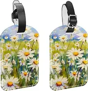 [YTYVAGT] Luggage Tags for Suitcases,Travel Tags for Luggage,White Daisies Flowers Field,2-Pc