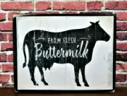 Farm Fresh Buttermilk Cow Farmhouse Tiered Tray Sign Shelf Sitter Block 3.5X4.5