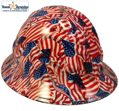 USA Wavy Flag Hydro Dipped Full Brim Hard Hat