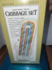 2003 Target Co Solid Wood 3 Track Cribbage Set Complete w/ CardsnPegs - NIP Tin.