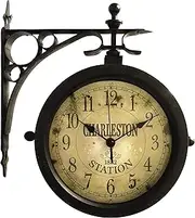 Infinity Instruments Charelston Outdoor Clock, Waterproof Double Sided Train Station Clock & Thermometer