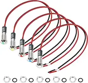 EMSea 5PCS 6mm 12V Metal Signal LED Indicator Light With 140mm Wire for Cars, Vans, Trucks, Boats - White, Green, Red, Blue, Yellow