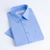 在飛比找PChome24h購物優惠-CHINJUN商務抗皺襯衫短袖、素色藍