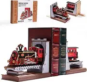 Wowood DIY Book Nook Kits Century Train, 3D Puzzle Book Stoppers for Shelves Magic Train, Wooden Decorative Bookends 1 Pair Bookend Supports, Creative Gifts/Crafts for Girls Boys Teens (Century Train)