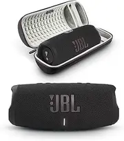 [JBL] Charge 5 - Portable Bluetooth Speaker with Megen Hardshell Travel Case with IP67 Waterproof and USB Charge Out (Black)