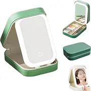 LED Three-Color Adjustable Makeup Mirror,Three Colors Brightness Adjustable Makeup Mirror with Lights,Rechargeable Lighted Makeup Mirror,3 Color Led Light Makeup Storage Box (Green,One Size)