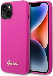 Guess GUHCP14SSLSMF Hard Case for iPhone 14 6.1 Inch Fuchsia/Fuschia Silicone Vintage Gold Logo