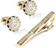 [HOCAH] Cufflinks Set Of 3 Diamond Encrusted Gold Tie Clips Cufflinks Set Of Metal Alloy Cufflinks Copper Tie Clips