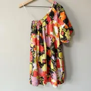 Anthropologie Yukiko Noritake One-Shoulder Floral Print Mini Shift Dress Size XS
