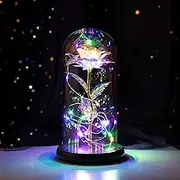 Forever Rose in Glass Dome, Flower with LED Light in Glass Dome Home Decor for Valentine's Mother's Day Birthday,Wedding, Anniversary,Women Best Gift