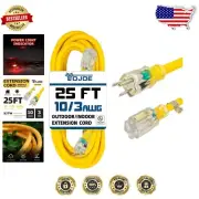 Indoor/Outdoor 25ft Extension Cord with Lighted End - Safe & Durable Design