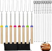 Marshmallow Roasting Sticks,8Pcs Extendable 32inch Long Metal Barbecue Forks with 10 Kebab BBQ Skewers,Hot Dog Camping BBQ Stick Accessories,Smores Sticks for Fire Pit,Camping,Bonfire and Grill
