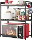 Carbon Steel Microwave Oven Rack - Expandable Kitchen Shelf with 3 Tiers