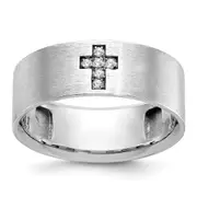 14k White Gold 1/20 Ct. Lab Grown Diamond VS/SI+ G+ Satin Cross Men's Ring