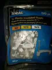 Ideal ~BPS3-50, Staple, 3/4", Plastic Insulated, Standard, White, 50/Bag, ND6579
