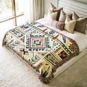 Southwestern Turquoise Woven Throw Blanket Aztec Desert Rustic Tapestry Quilt