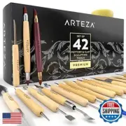 Arteza Pottery and Polymer Clay Tools, 42-Piece Sculpting Set, Steel Tip Tool
