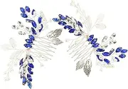 WEKADRIN 2 pcs Blue Rhinestone Leaf Hair Comb Bridal Hair Side Combs for Wedding Accessories for Women for Special Occasions and Parties