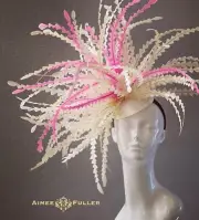 Kentucky Derby Hat Fascinator Oaks Hat Cream Pink Feather Del Mar Hat Headpiece