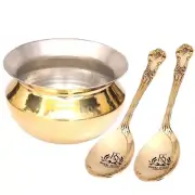 Brass cooking pot with 2 brass spoon Color : Gold