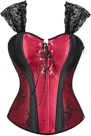 [OFFSUM] Women's Sexy Corset - Sexy Satin Floral Lace Embroidery Bustier Party Clubwear Strapless Backless Large Size Bridal Summer Streetwear Top