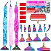 Diamond Art Painting Metal Tips, 28Pcs Diamond Art Painting Pen Accessories Tools Kits for DIY, Screw Thread Tips, 5D Diamond Art Painting Tools with 6 Clay, for DIY Craft, Embroidery Decor, Colorful