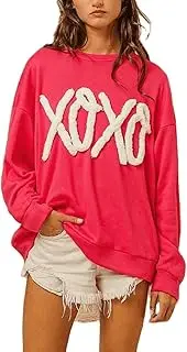 [SOOKABEILA] Women Sequin Valentine's Day Sweatshirt Cute Heart Long Sleeve Pullover Top Sparkly Oversized Holiday Tops