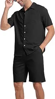 [MoFiz] Men's Short Set Outfits Button Down Shirts Shorts Casual Beach 2 picece Suits Summer Set Coolest Lightness S-3XL