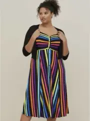 Torrid Midi Striped Dress Button Front Shirred NWT New 0X