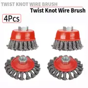 4Pcs Rotary Steel Twist Knot Semi Flat Wire Brush Disc Cup Set For Angle Grinder