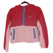 NEW PATAGONIA Kids' Microdini Cropped Hoody Pullover Fleece Red Pink Size XL