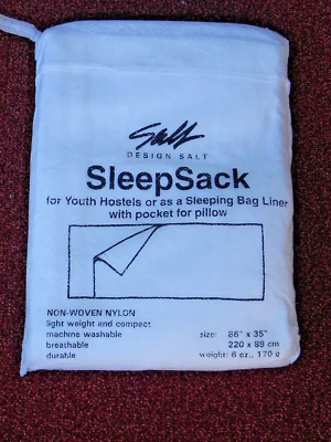 SALT DESIGN SLEEPING BAG LINER W/POCKET FOR PILLOW IDEAL FOR YOUTH HOSTELS (NEW)
