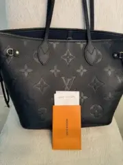 Louis Vuitton Neverfull Tote Bag MM Black Monogram Empreinte Leather