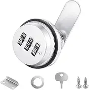 Drawer Combination Cam Lock Password Coded Lock, 3-Digit Security Cabinet Cam Lock for Office Home Mailbox Door Storage Cabinet, 3/4 Inch Cylinder Chrome Finish, Silver