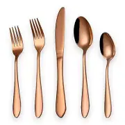 Titanium Rose Gold Plated Stainless Steel Flatware Set 20 Piece, Rose Gold Fl...