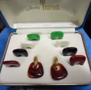 Estate Jewelry CROWN TRIFARI Convertible Interchangeable Lucite Hoop Earring Set