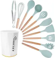 Cookware Utensils Set | Non-Stick Kitchen Utensils, Silicone Kitchen Utensil Set, Wooden Handle Utensils for Cooking, Serving Utensils Kitchen