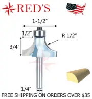 Tideway Carbide IND LC06021604 1/2" R Round Over 1/4" shank router bit