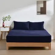 Dreamaker Jasper Teddy Fleece Combo Fitted Sheet Set Midnight Blue King Single