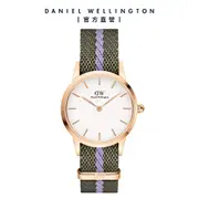 【Daniel Wellington】DW ICONIC NATO28MM 雙色經典織紋錶-綠錶帶-金框