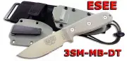 ESEE Model 3 Desert Tan Mod Pommel Serr. Blade Green Sheath Molle Back 3SM-MB-DT