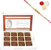 Ghasitaram Gifts Rakhi Gifts for Brothers Rakhi Sugafree Chocolates-Smiley Chococlates in White Box with Pearl Rakhi